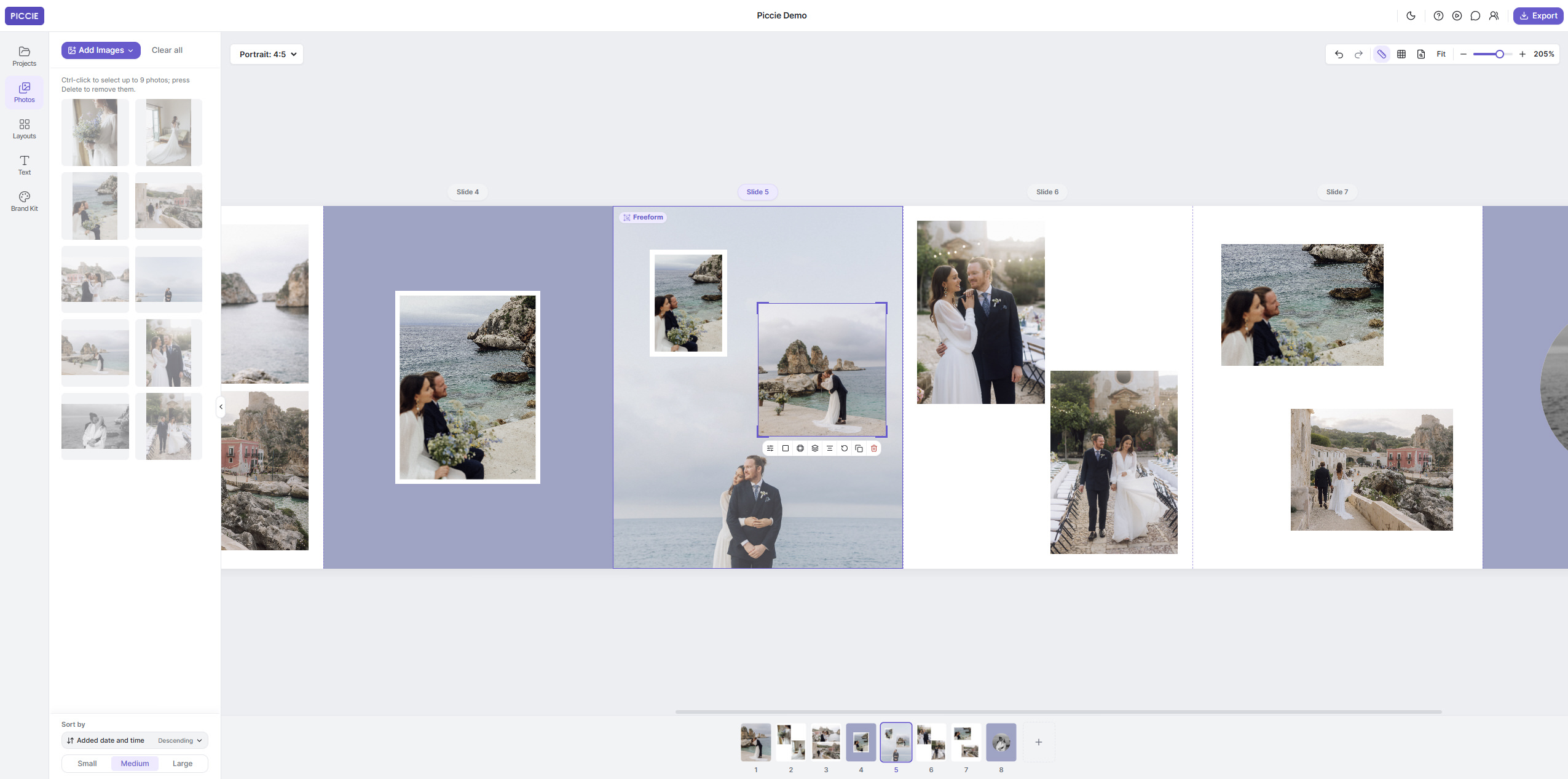 Instagram photo carousel layouts using Piccie Auto Layout and Freeform editing